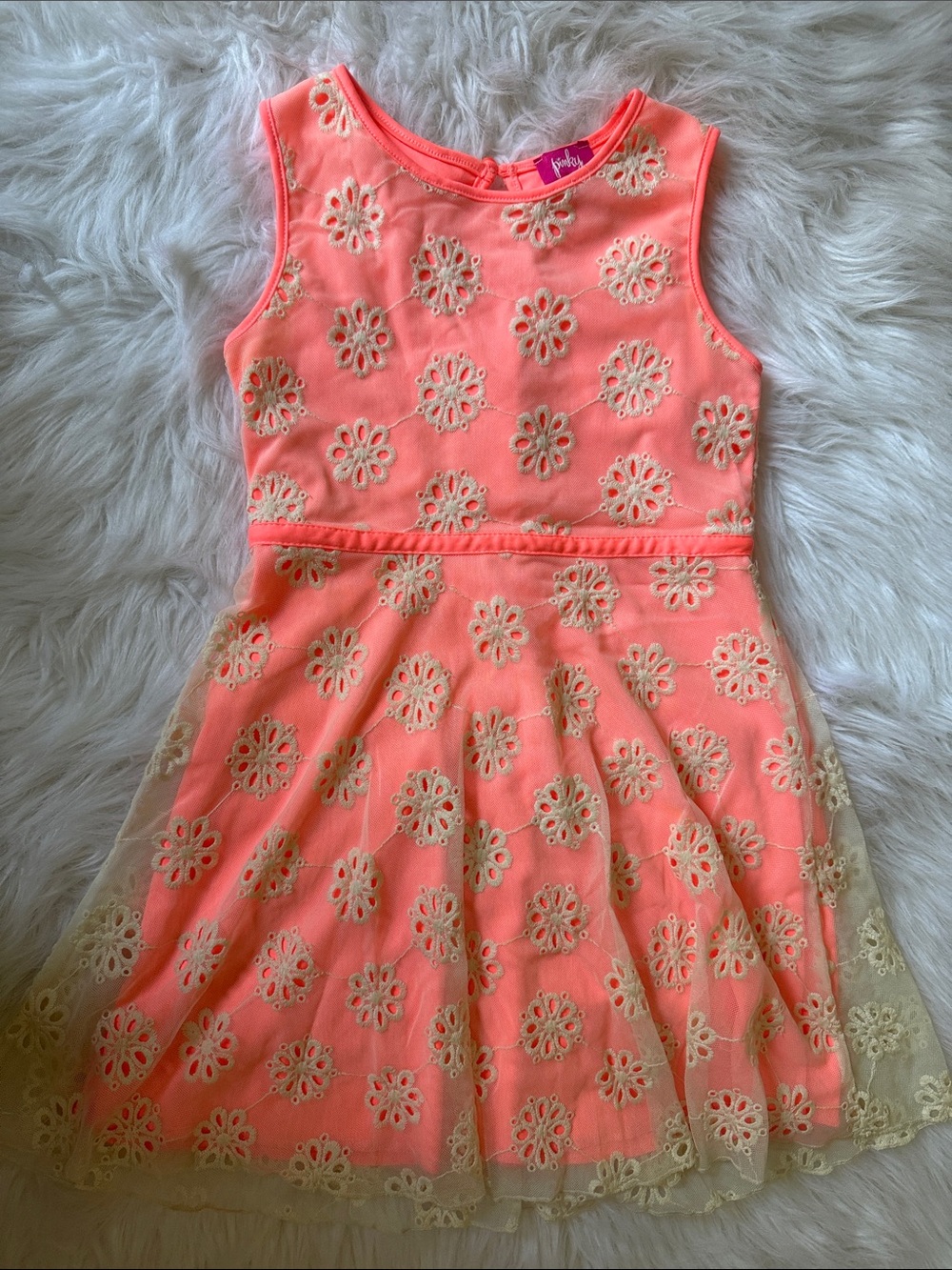 Pinky Coral Pink Floral Lace Fit-and-Flare Dress